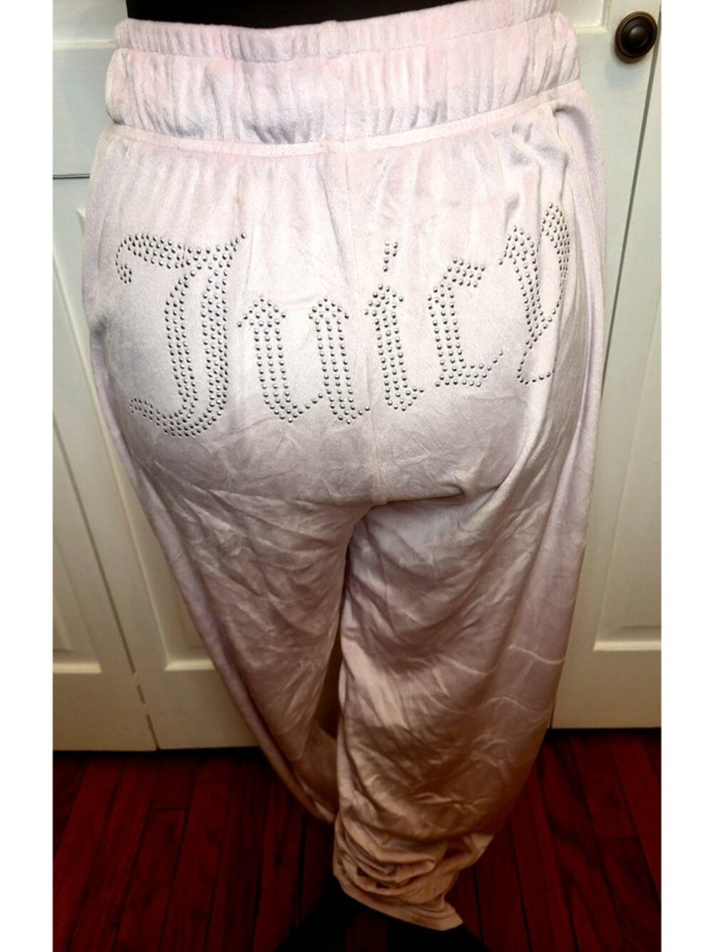 Juicy Couture Pale Pink Velour Bedazzled Juicy Sweat Pajama Pants M Y2K Bling